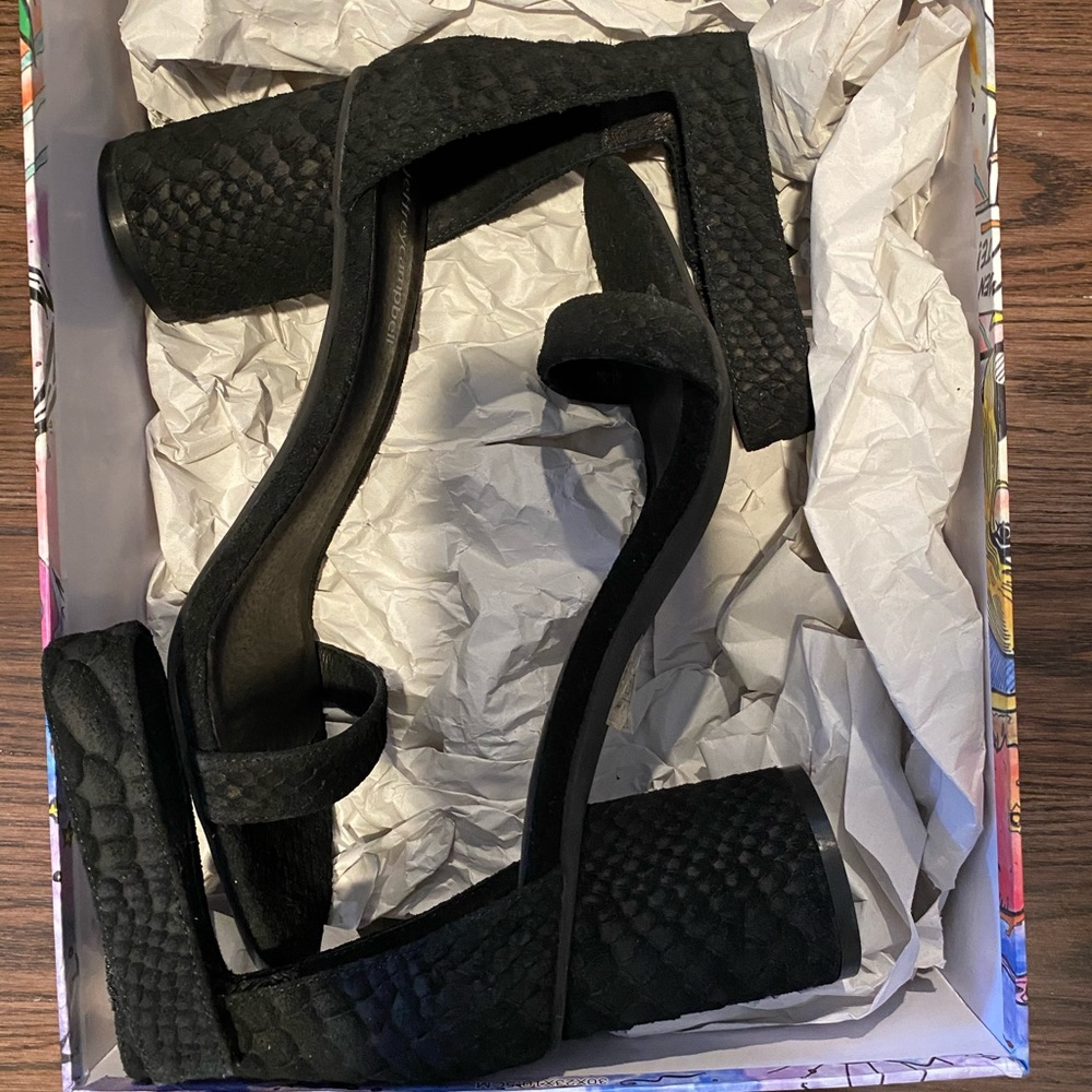 Jeffery Campbell sandals. Black midi heel. NWT 9.5